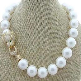 Charming 18inch 18MM White Shell Pearl Necklace Dragon Cz pave Clasp