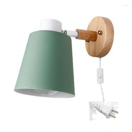 Wall Lamp With Plug Iron E27 Macaroon 6 Color Bedside Led EU/US L Sconces Switch Decoration Light Fixture Nordic