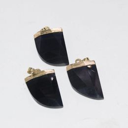 Pendant Necklaces Natural Black Obsidian Gold Healing Horn Male 2022 Moon Shape Knife Face Polish Gem Stone Necklace For Men