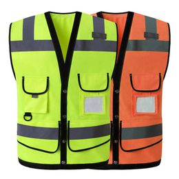 Reflective vest High Visibility Security Reflective Vest Pockets Construction Traffic Outdoor Safety Cycling Wear Night Riding for Men