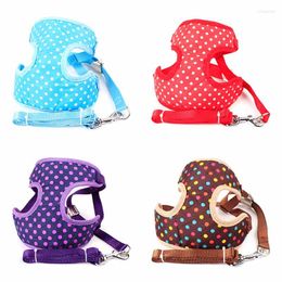 Dog Collars Pet Harness Colourful Dot Vest With Collar Breathable Nylon Mesh Leash Strap Belt For Puppy Cat Accessories