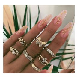 Band Rings Fashion Jewelry Knuckle Ring Set Rhinstone Butterfly Leaf Rings Sets 7Pcs/Set Drop Delivery Dhkts