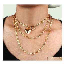 Pendant Necklaces Fashion Peach Heart Pendant Necklace Retro Mtilayer Thick Chain Female Drop Delivery Jewelry Necklaces Pendants Dhfcx