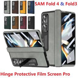 Hinge Magnetic Cases For Samsung Galaxy Z Fold 4 3 Fold3 5G Case Protective Film Glass Screen Protector Stand Leather Cover