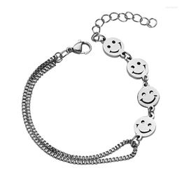 Link Bracelets Smile Bracelet Face Simple Bangles Ladies Round Jewellery Party Couple Trendy Silver Colour Titanium Hip Hop Pulseras