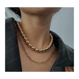 Pendant Necklaces Europe Punk Style Thick Beaded Necklace Hip Hop Round Beads Handmade Chain Women Double Layer Pendant Necklaces Je Dhjfn