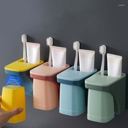 Bath Accessory Set Magnetic Suction Toothbrush Toothpaste Holders Wall Mounted Mouth Cup Storage Rack Waterproof Shelf Punch-Free Bathroom