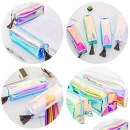 Pencil Bags Transparent Laser Pencil Case Cute Stationery Tassels Bags Cosmetic Makeup Bag Zipper For School Office Travel 161 N2 Dr Dhjaf