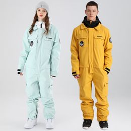 Skiing Suits Winter Snowsuit Women Sport Hooded Men Ski Jumpsuit Waterproof Female Snowboard Overalls Mountain Descent Tracksuit 221130