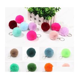 Key Rings 8Cm Simple Pompom Fur Ball Keychain Artificial Rabbit Animal Key Chain For Woman Car Bag Accessories Ring 37 Colours Drop D Dhmuv