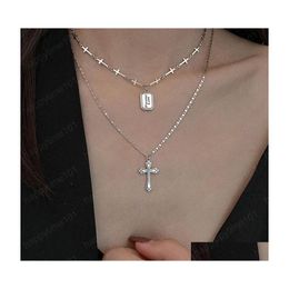 Pendant Necklaces S925 Sier Necklace For Women Cross Retro Letter Light Luxury Clavicle Chain Jewelry Drop Delivery Necklaces Pendant Dhzec