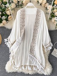 Women's Knits 2022 Tassel Holiday Sunscreen Top Trendy Bohemian Retro Ethnic Style Embroidered Cardigan Tops Women GD695