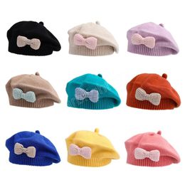 Princess Baby Girl Hat Bow Knitted Kids Beret Hats for Girls Fashion Spring Winter Children Cap Baby Accessories 1-4Y