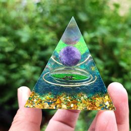 Decorative Figurines Orgone Pyramid Amethyst Peridot Healing Crystal Energy Generator Reiki Orgonite Pyramide EMF Protection Meditation