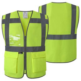 Industrial Reflective Safety Vest Safety Vest with Zipper Front Reflective for Men Traffic Custom Multi Pockets Construction Workwear