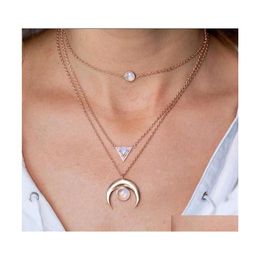 Pendant Necklaces Fashion Girl Gold Colour Long Tassel Moon Necklaces Pendants For Women Mti Choker Necklace Chain Bijoux Colar Drop Dhfkn