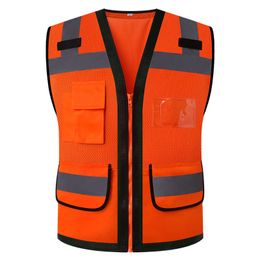 Construction clothing Hi Vis Safety Vest Orange Reflective Work Vest for Warehouse Construction Working Vest Men Workwear