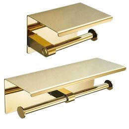 Toilet Paper Holders Double Roll with Phone Shelf Stainless Steel Gold Bathroom Tissue Wall Mounted Dispenser 221201