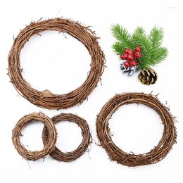 Decorative Flowers DIY Floral Wreaths10cm/15cm/20cm Rattan Ring Artificial Garland Dried Plants Frame For Home Christmas Decoration