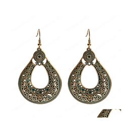 Dangle Chandelier Vintage Ethnic Exotic Big Water Drop Dangle Earrings For Women Hollow Hanging Earring Trendy Wedding Accessoies Dhbic