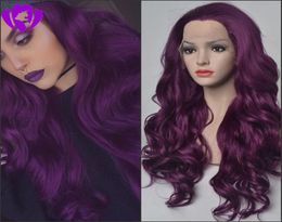 Marchesha realistica realistica parrucca anteriore in pizzo a colore viola scuro naturale con fibra ad alta temperatura parrucche anteriori di pizzo sintetico per WOM3173592