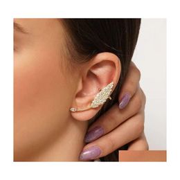 Ear Cuff Fashion Jewelry Leaf Ear Clip For Women Single Piece Earrings Cuff Rhinestone Ears Bone Clips Drop Delivery Dhpzj