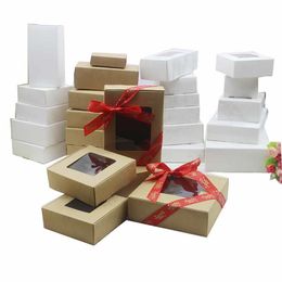 Gift Wrap 50pcs/lot 37sizes Vintage Kraft paper box marble design handmade soap white gift black packaging Jewellery 221202