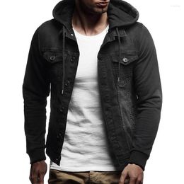 Men's Casual Shirts Autumn Outwear Jacket Coat Demin Distressed Hooded Mens' Vintage Tops Winter Men's Blouse