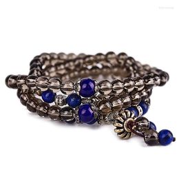 Strand Asingeloo Tibetan Buddhist Natural Smoking Quartz Lazuli Lapis Stone Prayer Beads Buddha Bracelet Rosary Bracelets Men Jewelry