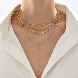 Trendy Crystal Zircon Multi-Layered Chains Necklace for Women Fashion Link Chain Collar Necklaces Jewellery Party Gift
