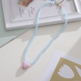 Pink Heart Pendant Choker Necklace Charm Design Jewellery Women's Neck Gift Necklace Trend Irregular Blue Crystal