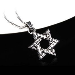 Retro Hexagram Pendant Necklace Hollow Stainless Steel Star Necklaces for Women Men Fashion Fine Jewellery