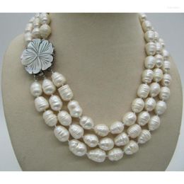 Chains 3 ROW 9-10MM NATURAL WHITE SOUTH SEA BAROQUE PEARL NELACE 17-19INCH Beautiful