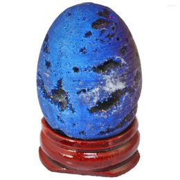 Jewellery Pouches Titanium Coated Quartz Crystal Egg Figurines With Wood Stand Healing Druzy Agate Geode Specimen For Desktop Decor Home