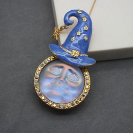 18K Fog Gold Electroplating Moon Face Brooch Necklace Pendant Foreign Trade Enamel Craft Jewellery