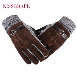 Five Fingers Gloves Winter Men's Warm Genuine Suede Pig Leather Mittens Male Thick Bike Motorcycle Men Knitted Guantes 221202