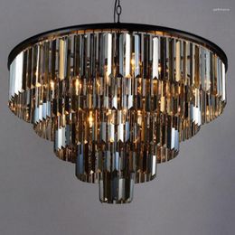 Chandeliers Crystal K9 Modern Chandelie Elegant Grey Smoke Suspension Coffee Lamps El Restaurant