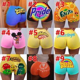 Frauen Sexy Yoga Hosen Schlank Gedruckt Brief Cartoons Enge Shorts Sommer Designer Mini Leggings Mode Party Plus Größe Casual Kleidung