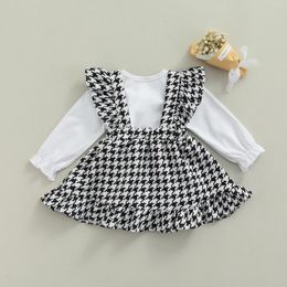 Clothing Sets CitgeeAutumn Toddler Baby Girls Clothes Long Sleeve Solid Romper Plaid Printed Suspender Skirt Spring Suit