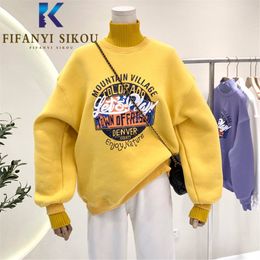 Women's Hoodies Sweatshirts Fashion Print Women Autumn Winter Sweatshirt Thick Warm Turtleneck Long Sleeve Pullovers Female Loose Tops 221201