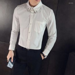 Men's Casual Shirts Elegant Gentleman Fashionable Mens With Chain White Social Club Wedding Party Dress Prom Stylish Clothing Slim Fit