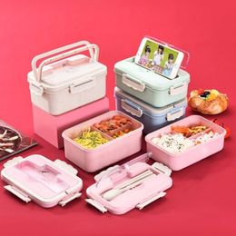 Lunch Boxes Microwave Lunch Box Spoon Chopsticks Wheat Straw Office Dinnerware Outdoor Picnic Food Storage Container School Kid Bento Box 221202