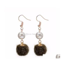 Dangle Chandelier Korea Style Fur Ball Pearl Pendant Dangle Earring For Women Long Colorf Hook Fashion Jewelry Wholesale Drop Deli Dhqwh