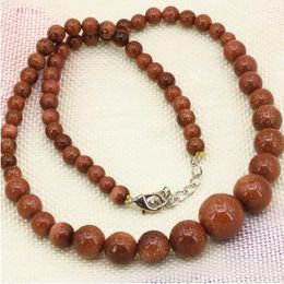 6-14mm tower necklace women stone gold-color sandstone round beads choker jewelry 18inch