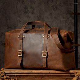 Duffel Bags Genuine Handmade Original Large Capacity Luggage Men's Cow Leather Vintage Motorcycle Travel Bag One Shoulder Crossbody