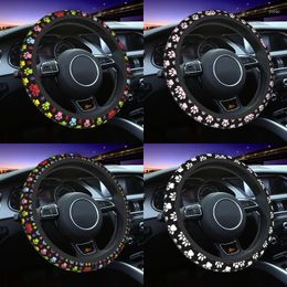 Steering Wheel Covers Colourful Paws Pattern Universal Cover For SUV Dog Soft Car Protector 15 Inch Auto Accessories