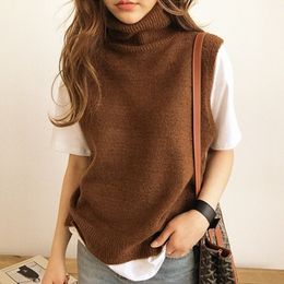 Women's Sweaters FRSEUCAG selling women's knitted high-neck vest loose comfortable cashmere sweater sleeveless pullover 221201