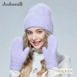 Hats Scarves Gloves Sets JOSHUASILK style Angora Wool Warm hat Hat and gloves 8 Colour options knitting Ladies kids choice 221202