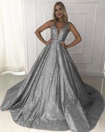 Gorgeous Rose Gold Sequined Prom Dresses Sparkle Sequin Ball Gown Evening Dress Backless Abiye Party Dress Robe De Soiree