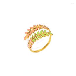 Wedding Rings Stainless Steel Branch Olive Leaf For Women Zircon Enamel Colorful Adjustable Open Ring Fashion Jewelry Gifts